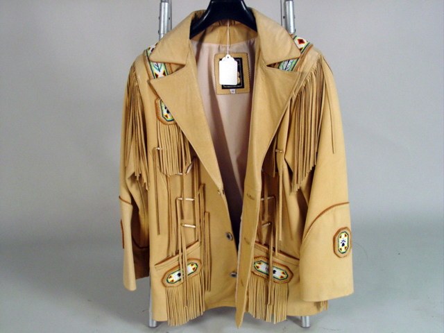 Leather beaded fringe jacket size S